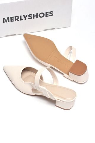 [New Arrivals] Guốc Sục Mũi Nhọn Nữ Màu Trắng Hồng Mũi Nhọn Merly 1647 Trắng Hồng Bigsize 35-43, Sandal Bít Mũi, Giày Mule, Giày Búp Bê, Giày Công Sở Nữ