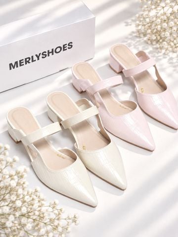Giày Sục Kem Ivory Merly 1647, Guốc Sục Nữ, Giày Sục Mũi Nhọn 3cm, Sandal Bít Mũi, Giày Mule, Giày Sục Bigsize 35-43, Giày Công Sở Nữ