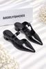 Guốc Sục Đen Vân Merly 1647, Giày Sục Nữ, Giày Sục Mũi Nhọn Gót Vuông 3cm, Sandal Bít Mũi, Giày Mule, Giày Sục Bigsize 35-43, Giày Công Sở Nữ