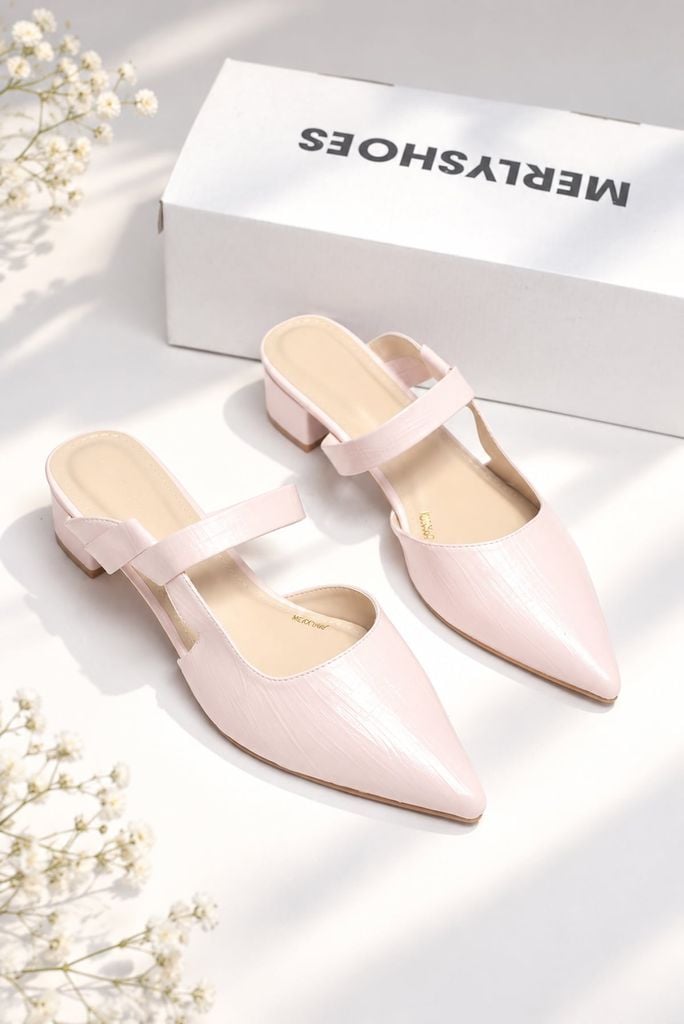 Giày Sục Hồng Pastel Merly 1647, Guốc Sục Nữ, Giày Sục Mũi Nhọn 3cm, Sandal Bít Mũi, Giày Mule, Giày Sục Bigsize 35-43