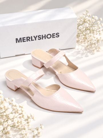 Giày Sục Hồng Pastel Merly 1647, Guốc Sục Nữ, Giày Sục Mũi Nhọn 3cm, Sandal Bít Mũi, Giày Mule, Giày Sục Bigsize 35-43