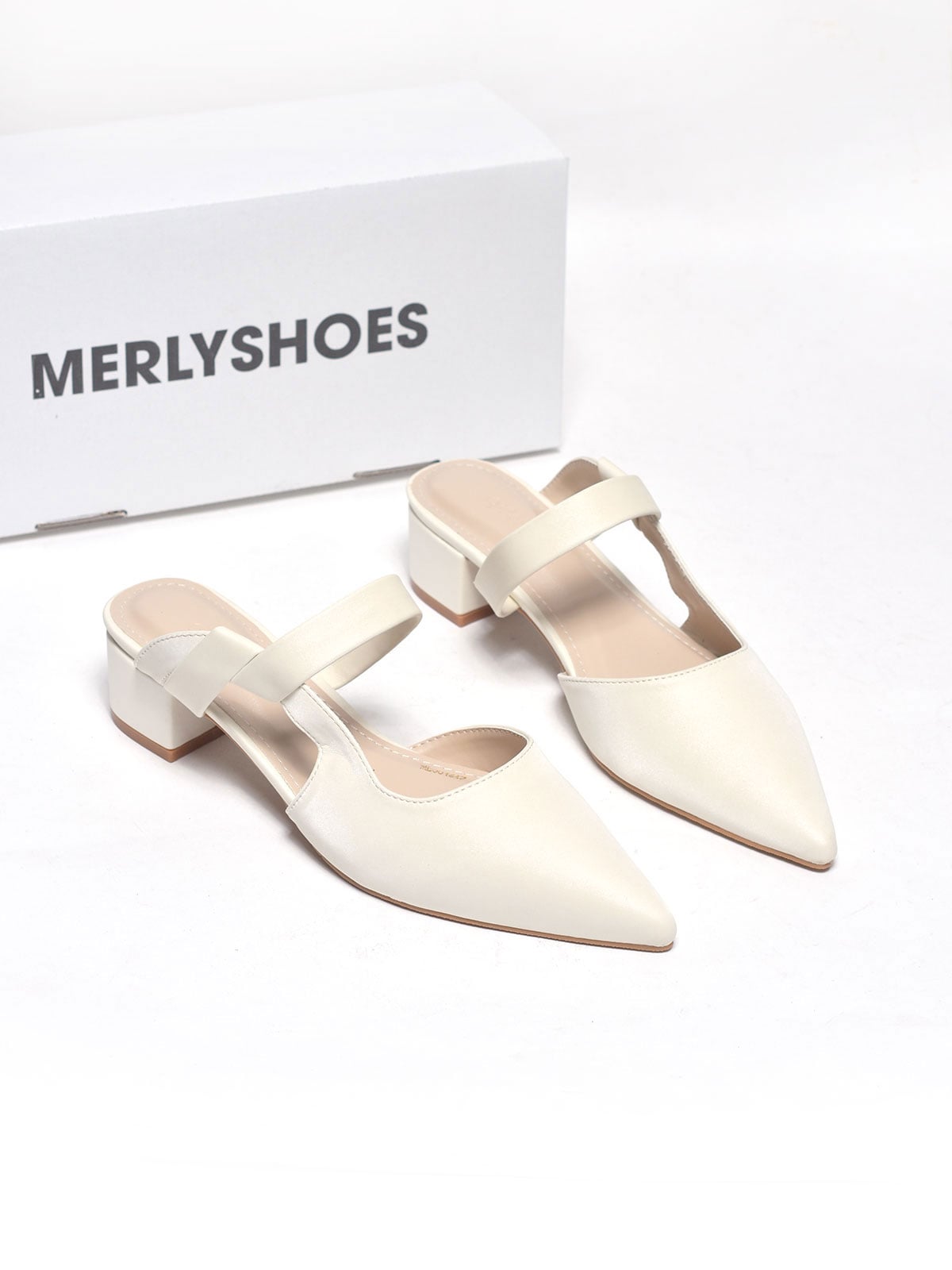 Guốc Sục Nữ Merly 1647 Trắng Ivory Bigsize 35-43, Giày Sục Nữ Mũi Nhọn Đế Vuông 3cm 1647 Đen, Sandal Bít Mũi, Giày Mule, Giày Búp Bê, Giày Công Sở Nữ