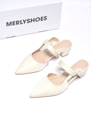 Guốc Sục Nữ Merly 1647 Trắng Ivory Bigsize 35-43, Giày Sục Nữ Mũi Nhọn Đế Vuông 3cm 1647 Đen, Sandal Bít Mũi, Giày Mule, Giày Búp Bê, Giày Công Sở Nữ
