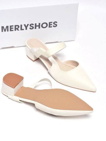 Guốc Sục Nữ Merly 1647 Trắng Ivory Bigsize 35-43, Giày Sục Nữ Mũi Nhọn Đế Vuông 3cm 1647 Đen, Sandal Bít Mũi, Giày Mule, Giày Búp Bê, Giày Công Sở Nữ