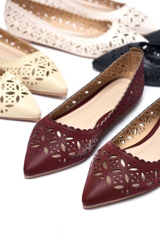 Giày Búp Bê Đỏ Họa Tiết Hoa Lá Vintage Cổ Điển Đẹp Bigsize Merly