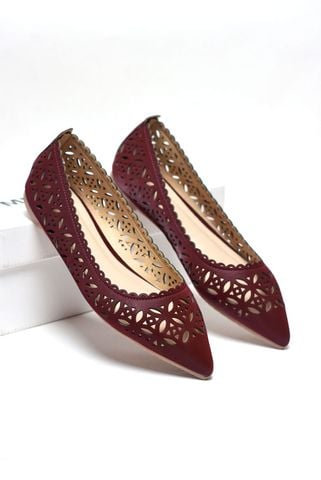 Giày Búp Bê Đỏ Họa Tiết Hoa Lá Vintage Cổ Điển Đẹp Bigsize Merly