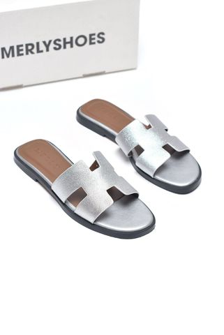 [Restock] Dép Chữ H Nữ Da Mềm Merly 1649 Bạc, Dép Nữ Quai Ngang, Dép Nữ Bigsize