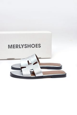 [Restock] Dép Chữ H Nữ Da Mềm Merly 1649 Bạc, Dép Nữ Quai Ngang, Dép Nữ Bigsize