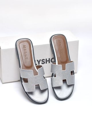 [Restock] Dép Chữ H Nữ Da Mềm Merly 1649 Bạc, Dép Nữ Quai Ngang, Dép Nữ Bigsize