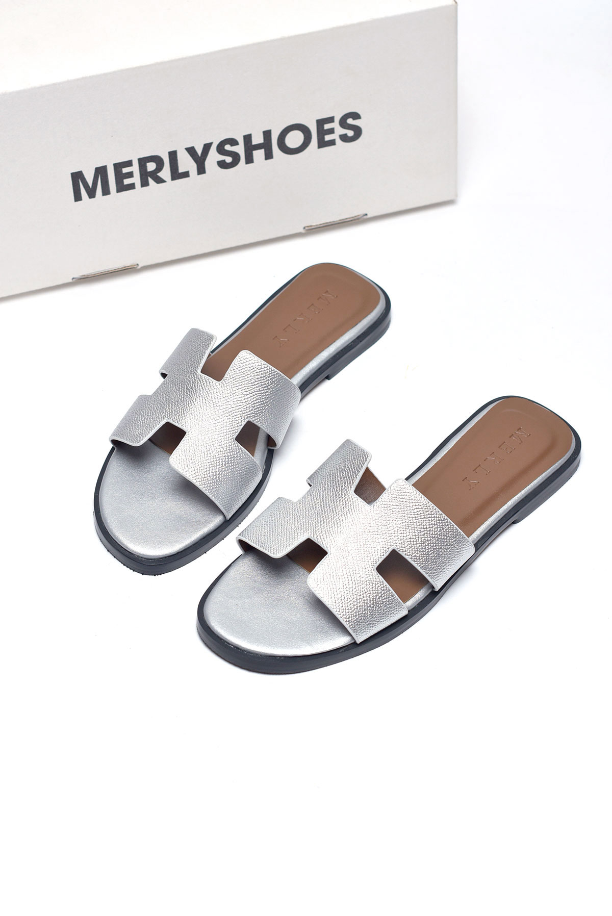 [Restock] Dép Chữ H Nữ Da Mềm Merly 1649 Bạc, Dép Nữ Quai Ngang, Dép Nữ Bigsize