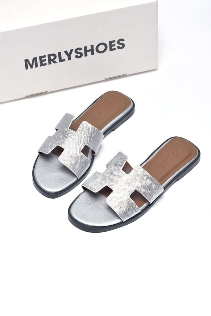 [Restock] Dép Chữ H Nữ Da Mềm Merly 1649 Bạc, Dép Nữ Quai Ngang, Dép Nữ Bigsize