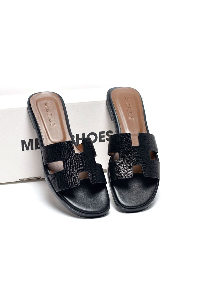 [Restock] Dép Chữ H Nữ Da Mềm Merly 1649 Đen, Dép Nữ Quai Ngang, Dép Nữ Bigsize