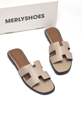 Dép Chữ H Nữ Da Mềm Merly 1649 Nâu, Dép Nữ Quai Ngang, Dép Nữ Bigsize