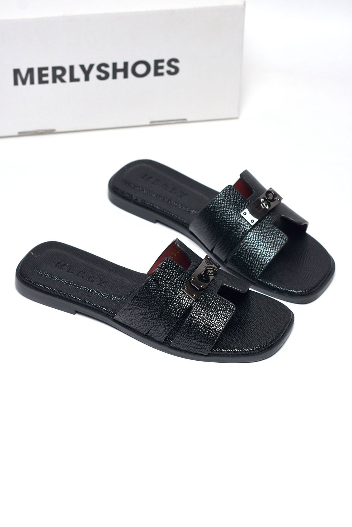 Dép Chữ H Nữ Đính Khóa Merly 1650 Đen Da Vân Hạt Size 35-43, Dép Nữ Bigsize