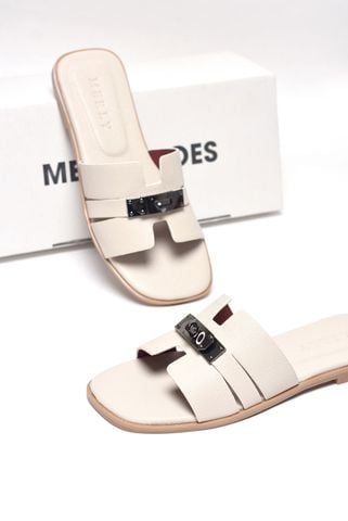 Dép Chữ H Nữ Đính Khóa Merly 1650 Trắng Kem Da Vân Hạt Size 35-43, Dép Chữ H Nữ Bigsize