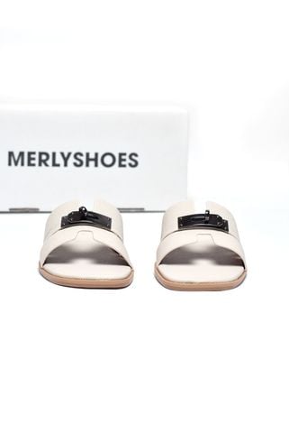 Dép Chữ H Nữ Đính Khóa Merly 1650 Trắng Kem Da Vân Hạt Size 35-43, Dép Chữ H Nữ Bigsize