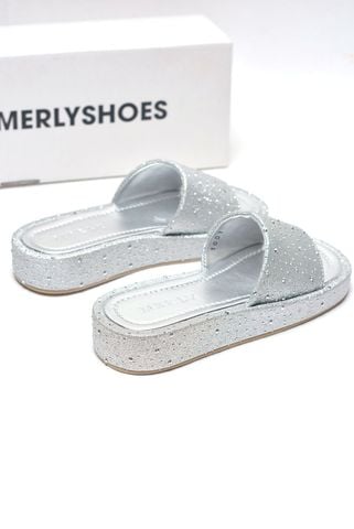 [NEW] Dép Bánh Mì Nữ Bạc Đá Merly 1651 Quai Ngang Da Đính Hạt Lấp Lánh Đế Cao 3cm Bản Quai Lớn Mút Nhẹ , Platform Sandals, Dép Nữ Quai Ngang, Dép Nữ Big Size, Dép Bánh Mì Nữ Bigsize