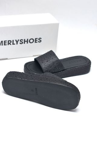 [NEW] Dép Bánh Mì Nữ Đen Đá Merly 1651 Quai Ngang Da Đính Hạt Lấp Lánh Đế Cao 3cm Bản Quai Lớn Mút Nhẹ , Platform Sandals, Dép Nữ Quai Ngang, Dép Nữ Big Size, Dép Bánh Mì Nữ Bigsize