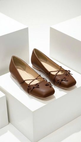 Giày Búp Bê Nơ Đan Dây Chéo Tiểu Thư Merly 1653 Nâu Choco, Giày Bệt Mũi Vuông Đính Nơ Xinh, Giày Búp Bê Quai Ngang, Giày Búp Bê Big Size 35-43