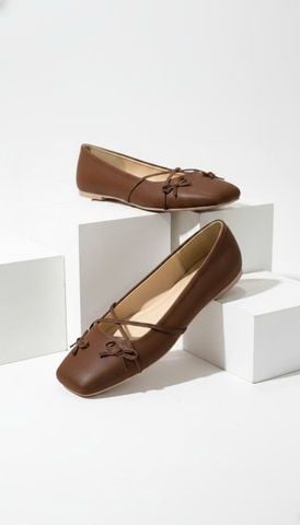 Giày Búp Bê Nơ, Giày Búp Bê Tiểu Thư, Giày Búp Bê Big Size Màu Nâu Choco