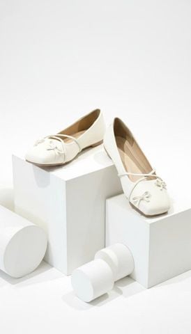Giày Búp Bê Nơ Đan Dây Chéo Tiểu Thư Merly 1653 Trắng Kem Ivory, Giày Bệt Mũi Vuông Đính Nơ Xinh, Giày Búp Bê Quai Ngang, Giày Búp Bê Big Size 35-43