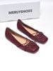 Giày Búp Bê Nơ Đan Dây Chéo Tiểu Thư Merly 1653 Đỏ Burgundy, Giày Bệt Mũi Vuông Đính Nơ Xinh, Giày Búp Bê Quai Ngang, Giày Búp Bê Big Size 35-43