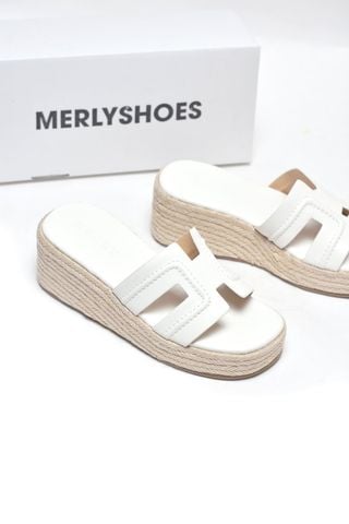Dép Đế Xuồng Cói Merly 1655 Trắng Kem Ivory, Giày Đế Xuồng, Dép Đế Xuồng Bigsize, Dép Nữ Đế Cao, Dép Bánh Mì Nữ, Dép Xuồng Big Size