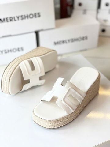 Dép Đế Xuồng Cói Merly 1655 Trắng Kem Ivory, Giày Đế Xuồng, Dép Đế Xuồng Bigsize, Dép Nữ Đế Cao, Dép Bánh Mì Nữ, Dép Xuồng Big Size