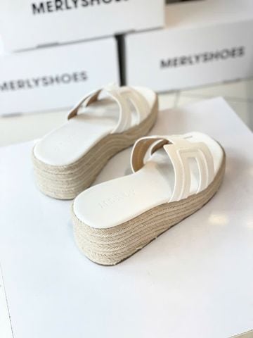 Dép Đế Xuồng Cói Merly 1655 Trắng Kem Ivory, Giày Đế Xuồng, Dép Đế Xuồng Bigsize, Dép Nữ Đế Cao, Dép Bánh Mì Nữ, Dép Xuồng Big Size