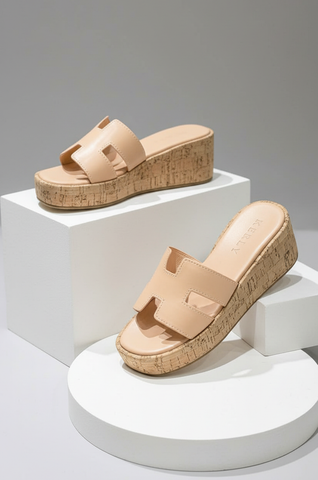 Giày Đế Xuồng Quai Ngang Merly 1656 Be Nâu, Dép Đế Xuồng Big Size, Dép Bánh Mì, Dép Chữ H