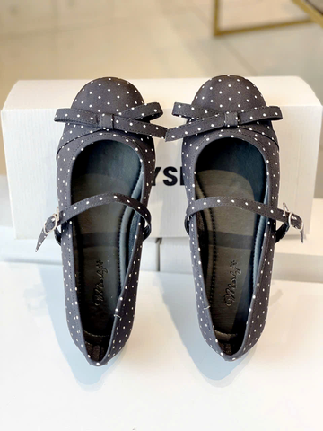 Giày Búp Bê Quai Ngang Đen Chấm Bi Cổ Điển Merly 1658, Giày Búp Bê Big Size 35-43, Giày Búp Bê Mũi Tròn Đế Bám Nền Chống Trơn, Giày Bệt, Giày Chấm Bi