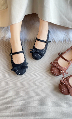 Giày Búp Bê Quai Ngang Đen Chấm Bi Cổ Điển Merly 1658, Giày Búp Bê Big Size 35-43, Giày Búp Bê Mũi Tròn Đế Bám Nền Chống Trơn, Giày Bệt, Giày Chấm Bi