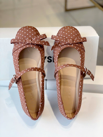 Giày Búp Bê Quai Ngang Nâu Chấm Bi Cổ Điển Merly 1658, Giày Búp Bê Big Size 35-43, Giày Búp Bê Mũi Tròn Đế Bám Nền Chống Trơn, Giày Bệt, Giày Chấm Bi