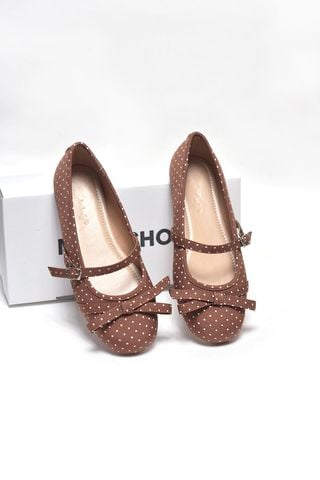 [New Arrivals] Giày Búp Bê Quai Ngang Nâu Chấm Bi Cổ Điển Merly 1658, Giày Búp Bê Big Size 35-43, Giày Búp Bê Mũi Tròn Đế Bám Nền Chống Trơn, Giày Bệt, Giày Chấm Bi