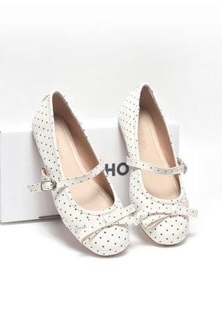 [New Arrivals] Giày Búp Bê Quai Ngang Trắng Chấm Bi Cổ Điển Merly 1658, Giày Búp Bê Bigsize 35-43, Giày Búp Bê Mũi Tròn Đế Bám Nền Chống Trơn, Giày Bệt, Giày Búp Bê Trắng Chấm Bi