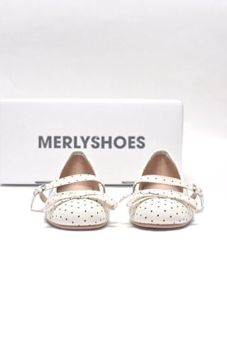 [New Arrivals] Giày Búp Bê Quai Ngang Trắng Chấm Bi Cổ Điển Merly 1658, Giày Búp Bê Bigsize 35-43, Giày Búp Bê Mũi Tròn Đế Bám Nền Chống Trơn, Giày Bệt, Giày Búp Bê Trắng Chấm Bi