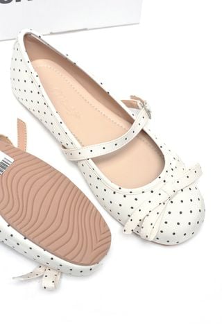 [New Arrivals] Giày Búp Bê Quai Ngang Trắng Chấm Bi Cổ Điển Merly 1658, Giày Búp Bê Bigsize 35-43, Giày Búp Bê Mũi Tròn Đế Bám Nền Chống Trơn, Giày Bệt, Giày Búp Bê Trắng Chấm Bi