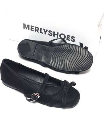 Giày Búp Bê Quai Ngang Nơ Tiểu Thư Merly 1658 Đen Huyền, Giày Bệt Xinh, Giày Bệt Nữ, Giày Búp Bê Mũi Tròn Phong Cách Hàn, Bigsize 35-43