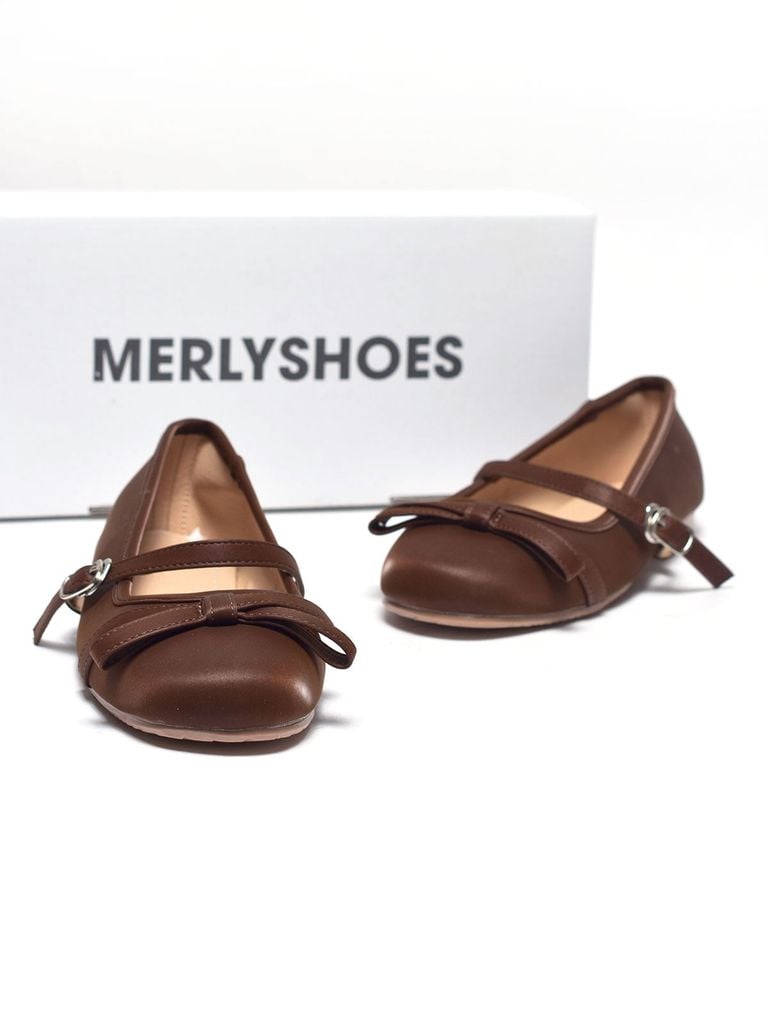Giày Búp Bê Quai Ngang Nơ Tiểu Thư Merly 1658 Nâu Choco, Giày Bệt Xinh, Giày Bệt Nữ, Giày Búp Bê Tiểu Thư, Giày Búp Bê Mũi Tròn Phong Cách Hàn, Bigsize 35-43