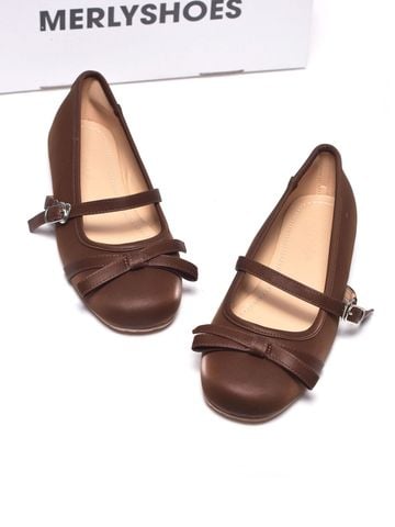 Giày Búp Bê Quai Ngang Nơ Tiểu Thư Merly 1658 Nâu Choco, Giày Bệt Xinh, Giày Bệt Nữ, Giày Búp Bê Tiểu Thư, Giày Búp Bê Mũi Tròn Phong Cách Hàn, Bigsize 35-43