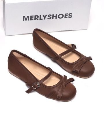 Giày Búp Bê Quai Ngang Nơ Tiểu Thư Merly 1658 Nâu Choco, Giày Bệt Xinh, Giày Bệt Nữ, Giày Búp Bê Tiểu Thư, Giày Búp Bê Mũi Tròn Phong Cách Hàn, Bigsize 35-43