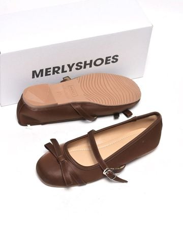 Giày Búp Bê Quai Ngang Nơ Tiểu Thư Merly 1658 Nâu Choco, Giày Bệt Xinh, Giày Bệt Nữ, Giày Búp Bê Tiểu Thư, Giày Búp Bê Mũi Tròn Phong Cách Hàn, Bigsize 35-43