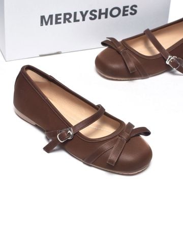 Giày Búp Bê Quai Ngang Nơ Tiểu Thư Merly 1658 Nâu Choco, Giày Bệt Xinh, Giày Bệt Nữ, Giày Búp Bê Tiểu Thư, Giày Búp Bê Mũi Tròn Phong Cách Hàn, Bigsize 35-43