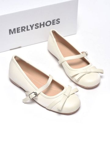 Giày Búp Bê Quai Ngang Nơ Tiểu Thư Merly 1658 Trắng Kem Ivory, Giày Bệt Xinh, Giày Bệt Nữ, Giày Búp Bê Mũi Tròn Phong Cách Hàn, Bigsize 35-43