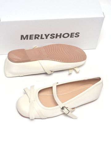 Giày Búp Bê Quai Ngang Nơ Tiểu Thư Merly 1658 Trắng Kem Ivory, Giày Bệt Xinh, Giày Bệt Nữ, Giày Búp Bê Mũi Tròn Phong Cách Hàn, Bigsize 35-43