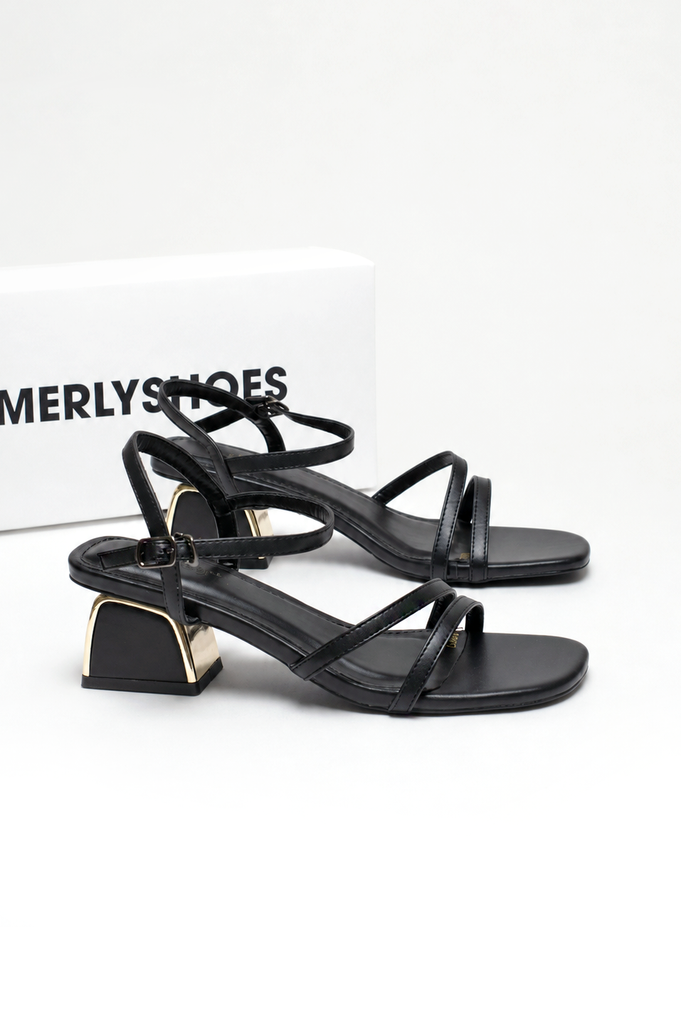 Sandal Quai Mảnh Gót Thấp 5cm Merly 1659 Đen, Sandal Dây, Xăng Đan Dây Gót Vuông, Giày Sandal Cao Gót Bigsize 35-43