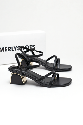 Sandal Quai Mảnh Gót Thấp 5cm Merly 1659 Đen, Sandal Dây, Xăng Đan Dây Gót Vuông, Giày Sandal Cao Gót Bigsize 35-43