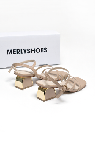 Sandal Dây Quai Mảnh Gót Thấp 5cm Merly 1659 Be Latte, Sandal Dây, Xăng Đan Gót Vuông, Giày Sandal Cao Gót Bigsize 35-43