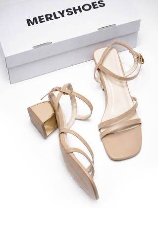 Sandal Dây Quai Mảnh Gót Thấp 5cm Merly 1659 Be Latte, Sandal Dây, Xăng Đan Gót Vuông, Giày Sandal Cao Gót Bigsize 35-43