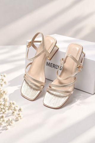 Sandal Nữ Dây Quai Mảnh Gót Vuông 5cm Merly 1659 Vàng Đồng, Giày Nữ Big Size 35-43, Giày Đi Tiệc, Sandal Đi Tiệc Thấp, Giày Mặc Áo Dài